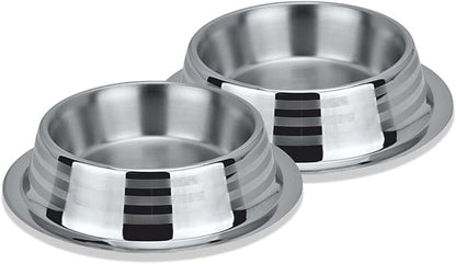 Stainless Steel Dog Bowls | Cat Bowls (Pack of 2) - Anti Skid & Non Tip Dog Water Bowl | Cat Water Bowl Set - Dishwasher Safe - 32 Oz - 950 ml - 23 cm Diameter (Elegant Silver Stripes)