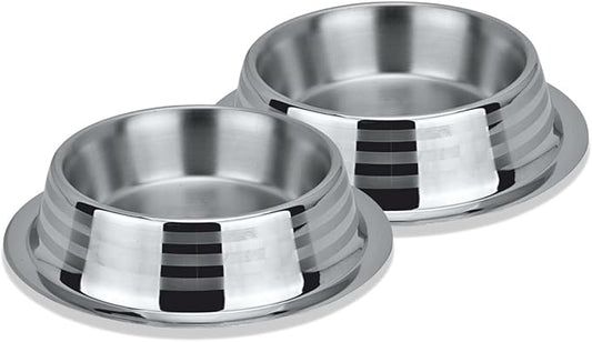Stainless Steel Dog Bowls | Cat Bowls (Pack of 2) - Anti Skid & Non Tip Dog Water Bowl | Cat Water Bowl Set - Dishwasher Safe - 32 Oz - 950 ml - 23 cm Diameter (Elegant Silver Stripes)