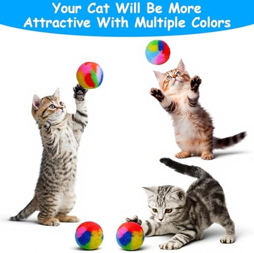 40 Pcs Soft Plush Cat Ball 1.7Inch Rainbow Pom Pom Cat Toy Balls Fuzzy Kitty Chase Yarn Puffs for Pet Interactive Playing Exercising Training Assorted Color Lightweight - Image 6