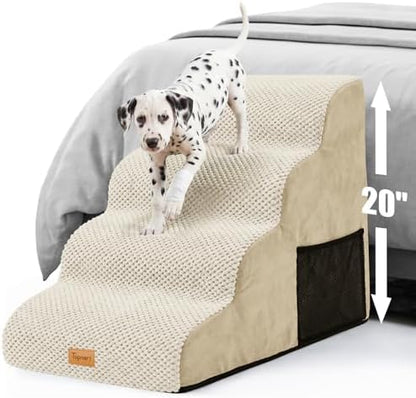 Topmart High Density Foam Dog Stairs 4 Tiers,Extra Wide Deep Pet Steps by Topmart