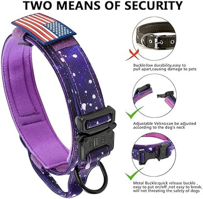 DAGANXI Tactical Dog Collar, Adjustable Military Training Nylon Dog Collar with Control Handle and Heavy Metal Buckle for Medium and Large Dogs, with Patches and Airtags Case (XXL, Purple Sky) - Image 4