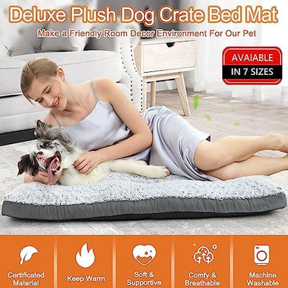 POCBLUE Deluxe Washable XL Dog Bed Dog Crate Mat 41 inch Comfy Fluffy Kennel Pad Anti-Slip for Dogs Up to 90 lbs, 41" x 27", Grey - Image 2