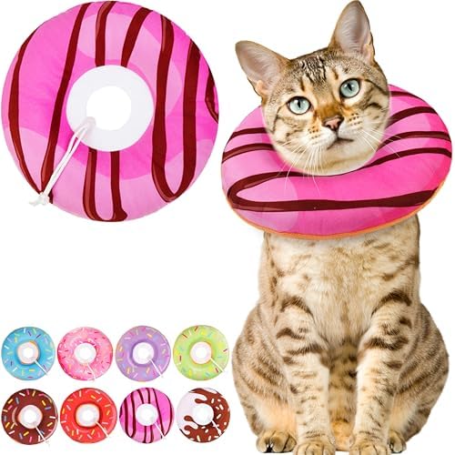 Cat Cone Collar Soft, Cute Cat Donut Collar After Surgery, Adjustable Kitten Recovery Cones to Stop Licking, Lightweight Neck Elizabethan Collars for Cats Kittens (Chocolate Pink, Medium) by Unknown