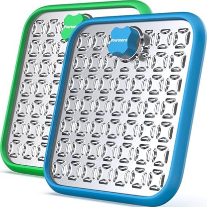 Pawtners Stainless Steel Large Lick Mat for Dogs, 2 Pack, Blue+Green by Pawtners