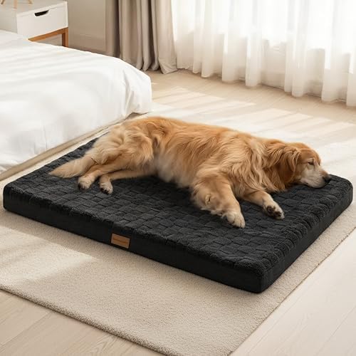 Patas Lague Orthopedic Large Dog Bed Washable Pet Crate Mat 42''X28'' Black by PatasLague