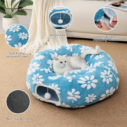 Cute Round Cat Tunnel for Indoor Cats, Blue - Image 3