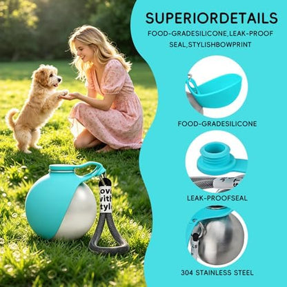 2 in 1 Portable Dog Water Bottle, 10oz Stainless Steel Leak Proof Pet Water Bottle with Foldable Silicone Bowl, Outdoor Travel Water Bottle for Dogs Walking Hiking Camping, 2 Pack Pink - Image 4