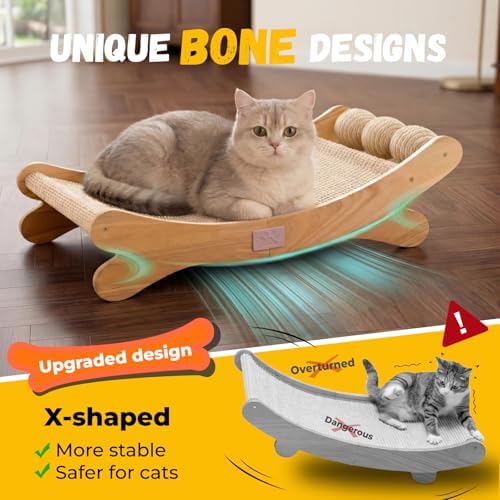 Sisal Cat Scratchers for Indoor Cats - 26.2" Large Cat Scratching Board, Wooden Cat Bed with Scratch Pad, Modern Cat Furniture for Lounging/Sofa Protector - Image 2