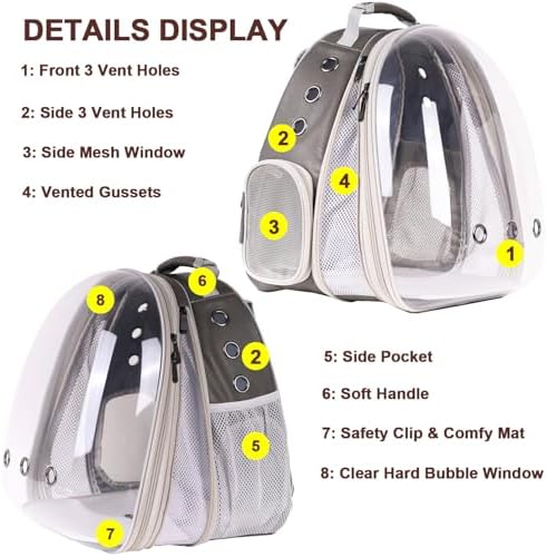 Front Extension Cat Backpack Carrier Cage for Large Cat, Up to 20 Pounds, Synthetic Leather Space Capsule Clear Bubble Window, Pet Carry Transport Book Bag - Image 7