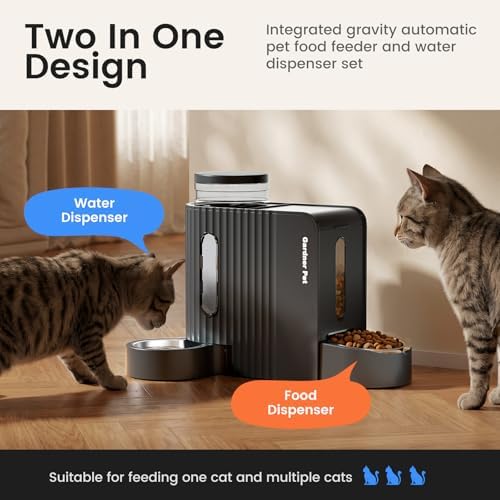 Gravity Automatic Cat Feeder, Water & Food Dispenser Set, Stainless Bowls - Image 2