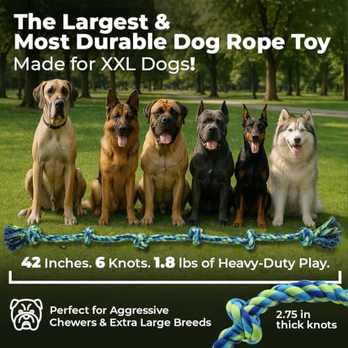 Pacific Pups Products Giant Dog Tug of War Rope Toy, 42 inch, 6 Knots, Neon - Image 4