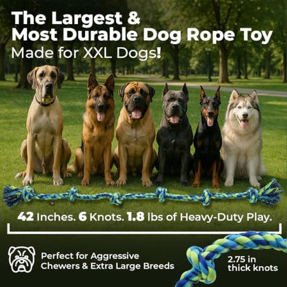 Pacific Pups Products Giant Dog Tug of War Rope Toy, 42 inch, 6 Knots, Neon - Image 4