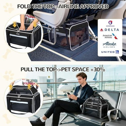 Lekereise Top-Expandable Pet Carrier 17x11x9.5 Inch Alaska Hawaiian Airline Approved Soft Sided Underseat to 12lbs Travel Carriers for Small Dogs and Cats with Locking Safety Zippers Anti-Scratch Mesh - Image 5