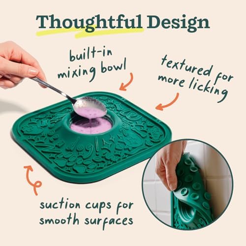Woof Lick Mat and Calming LickMix Starter Pack Bundle - Dog Enrichment and Spread - Slow Feeder Mat with Non-Slip Design - Delicious, Lower Calorie Mix -Green - Image 3