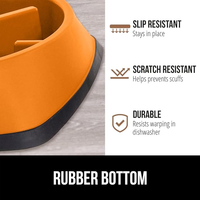 GORILLA GRIP Patented BPA Free Slow Feeder Dog Bowls, Interactive Puzzle Toy for Dogs and Cats Food Training Enrichment, Keeps Pets Busy and Prevents Puppy Overeating, All Breeds, 2 Cup, Orange