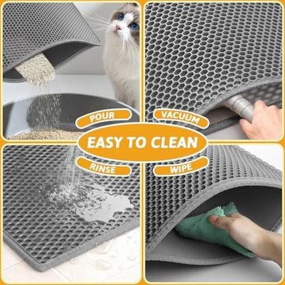 Pieviev Cat Litter Box Mat, Double-Layer Urineproof Design, 47" x 36" Gray - Image 6