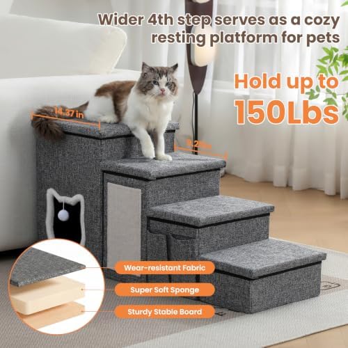 Pet Stairs with Storage and Condo, Cat Stairs for Old Cats, Grey - Image 4