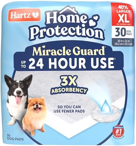 Hartz Miracle Guard Dog and Puppy Dog Pads Max Absorbency 24 Hour Use Odor Eliminating No Leaks, X-Large Size 30 Count by Hartz