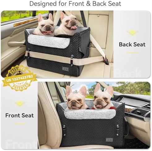 PETSFIT Dog Car Seat Medium Sized Dog, Waterproof PU Leather Dog Seat for Car with Patented Safe Buckles, 2 Clip-On Safety Leashes, Suitable for 2 Small Dogs (Medium, Black) - Image 2