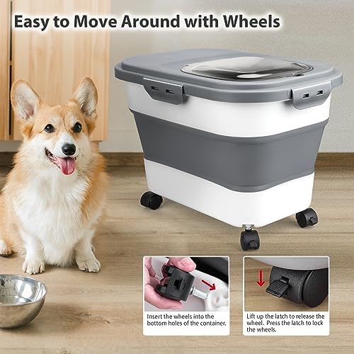 Viretec Dog Food Storage Container, 10-20Lbs Collapsible Pet Food Storage Containers with Rolling Wheel Airtight Locking Lid, Dry Food Storage Bin with Cup and Scoop,Suitable for Pet Food, Rice, Flour - Image 3