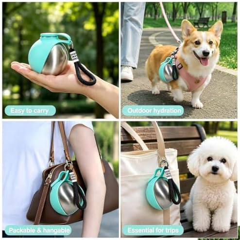 Spherical Portable Dog Water Bottle - Leak-Proof Travel Water Bowl for Pets, BPA-Free Plastic & Food-Grade Stainless Steel, Lightweight for Walking, Hiking, Outdoor (Bule-Stainless Steel) - Image 6