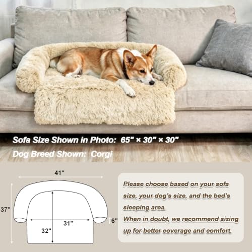 Calming Dog Bed Fluffy Plush Dog Mat for Furniture Protector with Removable Washable Cover for Large Medium Small Dogs and Cats (Medium, Beige) - Image 5