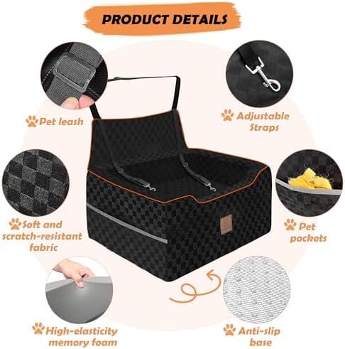 Large Dog Car Seat for Back Seat – Removable Dog Booster Seat & Washable Pet Car Seat for Medium & 2 Small Dogs up to 60lbs – Safety Straps & Storage Pocket – Travel & Home Use (Black) - Image 4