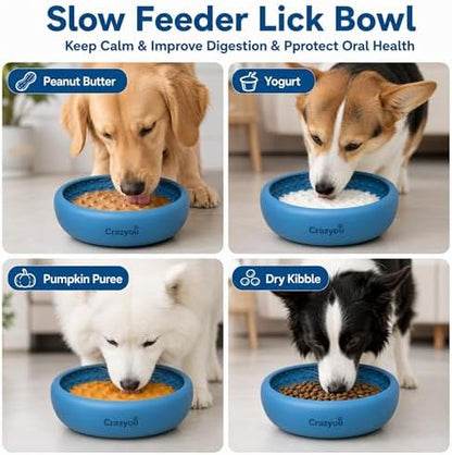 Dog Lick Bowl with Bone Chew Toy, Silicone Slow Feeder Lick Mat (Blue, L) - Image 2