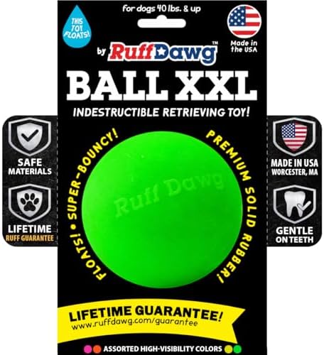 Ruff Dawg Indestructible Dog Ball XXL 4” Green – Heavy-Duty Rubber Fetch Toy for Aggressive Chewers – Extreme Bounce, Floats, BPA & Latex Free – Made in USA by RuffDawgDogToys