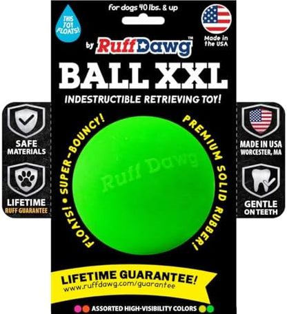 Ruff Dawg Indestructible Dog Ball XXL 4” Green – Heavy-Duty Rubber Fetch Toy for Aggressive Chewers – Extreme Bounce, Floats, BPA & Latex Free – Made in USA by RuffDawgDogToys