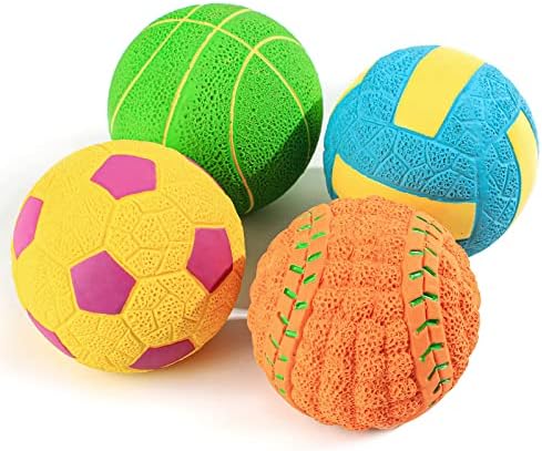 SCHITEC Squeaky Dog Balls, [4 Pack] Interactive Latex Rubber Squeak Dog Toys, 2.4'' Soft Bouncy Fetch Play Ball Toy for Small Dogs Puppies by SCHITEC
