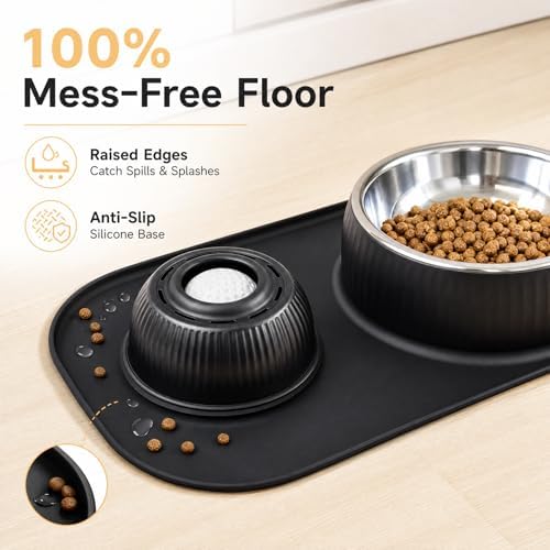 2-in-1 Dog Licking Bowl with Rolling Ball, Stainless Steel Dog Bowls & No-Spill Silicone Lick Mat for Dogs, Wet Dry Separation Dog Slow Feeder Puzzle Licking Toy for Dogs and Cats - Image 4
