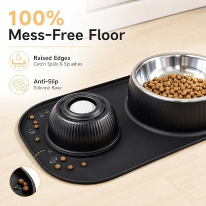 2-in-1 Dog Licking Bowl with Rolling Ball, Stainless Steel Dog Bowls & No-Spill Silicone Lick Mat for Dogs, Wet Dry Separation Dog Slow Feeder Puzzle Licking Toy for Dogs and Cats - Image 4