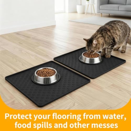 2 Pack Pet Placemat for Dog and Cat, Waterproof Non-Slip Silicone Feeding Bowl Mat Prevent Food and Water Overflow, Puppy Dish Feeder Fountain Trays Suitable for Medium and Small Pets, Black - Image 5