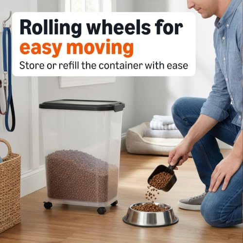 Amazon Basics Pet Food Storage Container with Rolling Wheels, BPA-Free, Detachable Scoop, 50lbs Capacity - Image 3