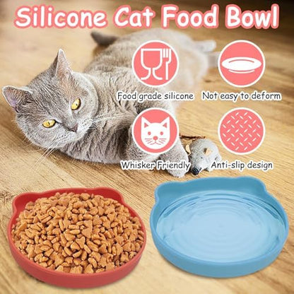 3Pcs Silicone Cat Bowl with Suction Cup 7in Shallow Dog Food Dishes - Image 3