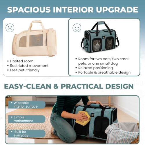 Premium Double Pet Carrier – Spacious 2-in-1 Travel Bag for 2 Cats or Small Dogs, with Divider, Breathable Mesh, Soft-Sided, Foldable Design - Image 7