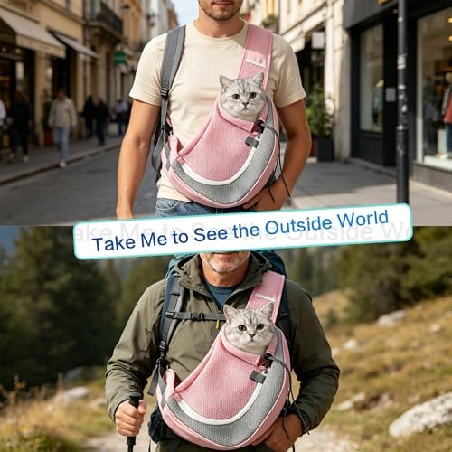 Dog Sling Carrier, Up to 5 lbs, Breathable Mesh Hand-Free Bag for Small Dogs Cat for Traveling, Hiking, Medium, Pink - Image 5