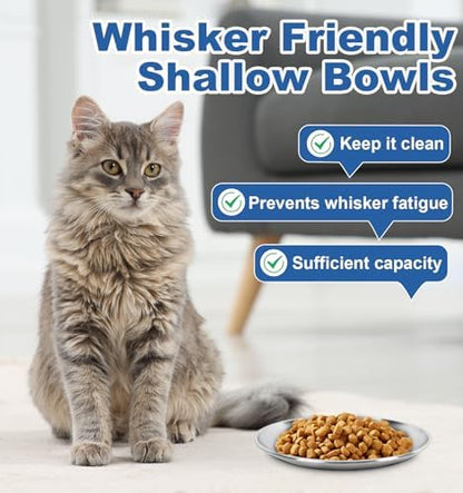 Supet Cat Plates Whisker Friendly, Non Slip Dish for Wet Food, Shallow Wide Flat Bowls Stainless Steel Metal for Indoor Cats, Kitten, Small Dog (13Oz, 4Pcs) - Image 5