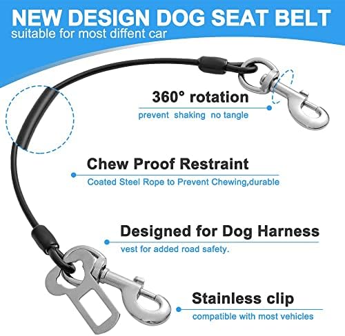 Dog Seat Belt Harness for Car,2pcs Dog Seatbelt of Coated Wire Leash Safety Restraint,No Chew Tether Cable Vehicle Dogs Accessories,Double Clips & Latch (Black, 16 inch/40 CM) - Image 4