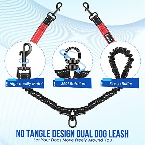 SlowTon Double Leash for Two Dogs, No Tangle & with Two Handles, Red M - Image 5