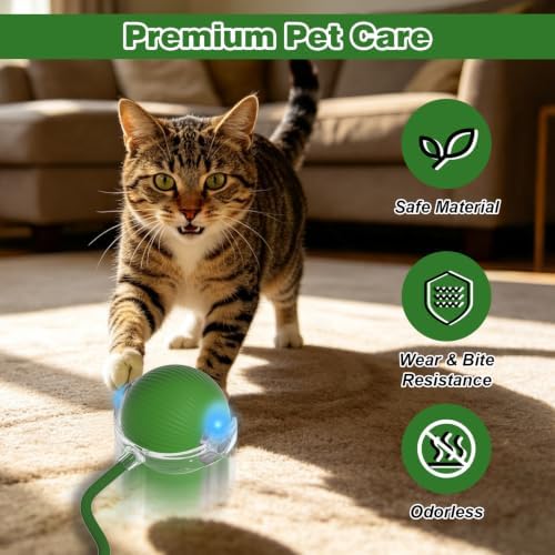 Automatic Interactive Rolling Cats Toys Ball for Indoor, Electric Automatic Rolling Pet Toy, 360° Smart Interactive Rolling Dog Ball Durable and Safe Material for Cat and Dog(Green) - Image 4