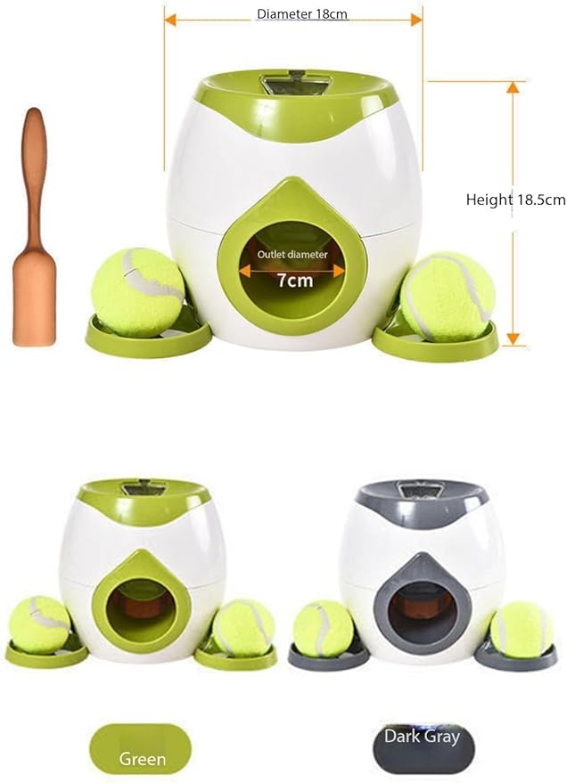 Interactive Dog Fetch Toy with Tennis Ball Launcher, Automatic Treat Dispenser, Green and White (Grey)