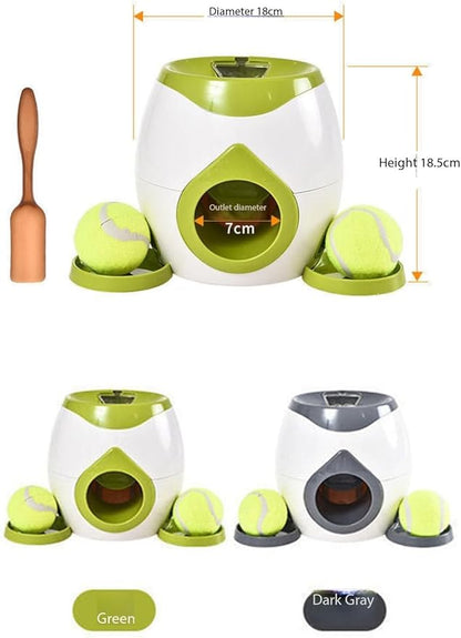 Interactive Dog Fetch Toy with Tennis Ball Launcher, Automatic Treat Dispenser, Green and White (Grey)