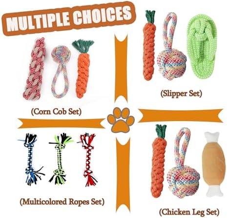 3PCS Natural Cotton Rope Toys for Small Dogs and Puppies, Dog Dental Care Chew Toys for Teething, Anxiety Relief,Helps Clean Teeth & Prevent Furniture Destruction(Slipper Set) - Image 6