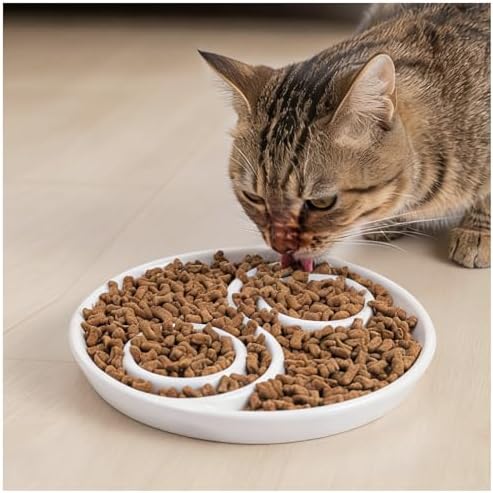 Ceramic Cat Slow Feeder,Shallow and Wide Opening Dish for Whisker Friendly by SLSON