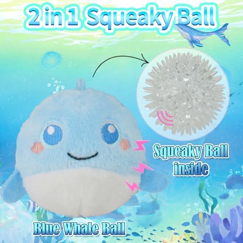 D KING D KING 3Pack Durable Plush Squeaky Dog Ball for Aggressive Chewers, Interactive Sound Dog Toy for Medium & Large Breeds, Tough Stitched Stuffed Chew Ball for Indoor & Outdoor Play(Ocean Ball) - Image 3