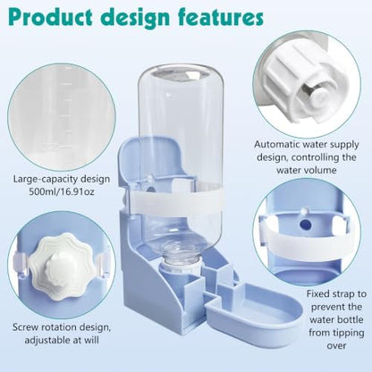 kathson Rabbit Water Bottle, 17oz Hanging Water Fountain Automatic Dispenser No Leak WaterFeeder for Bunny Chinchilla Guinea Pig Hedgehog Ferret - Image 3