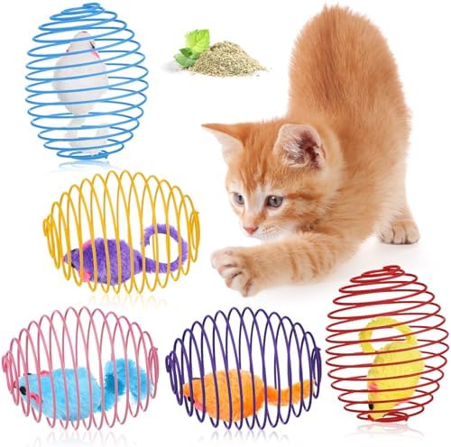 Jecery 5 Pcs Cat Toys Spring,Catnip Rats,Multicolor by Jecery