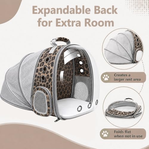 Expandable Cat Carrier Backpack with Bubble Window, Animal Print - Image 3